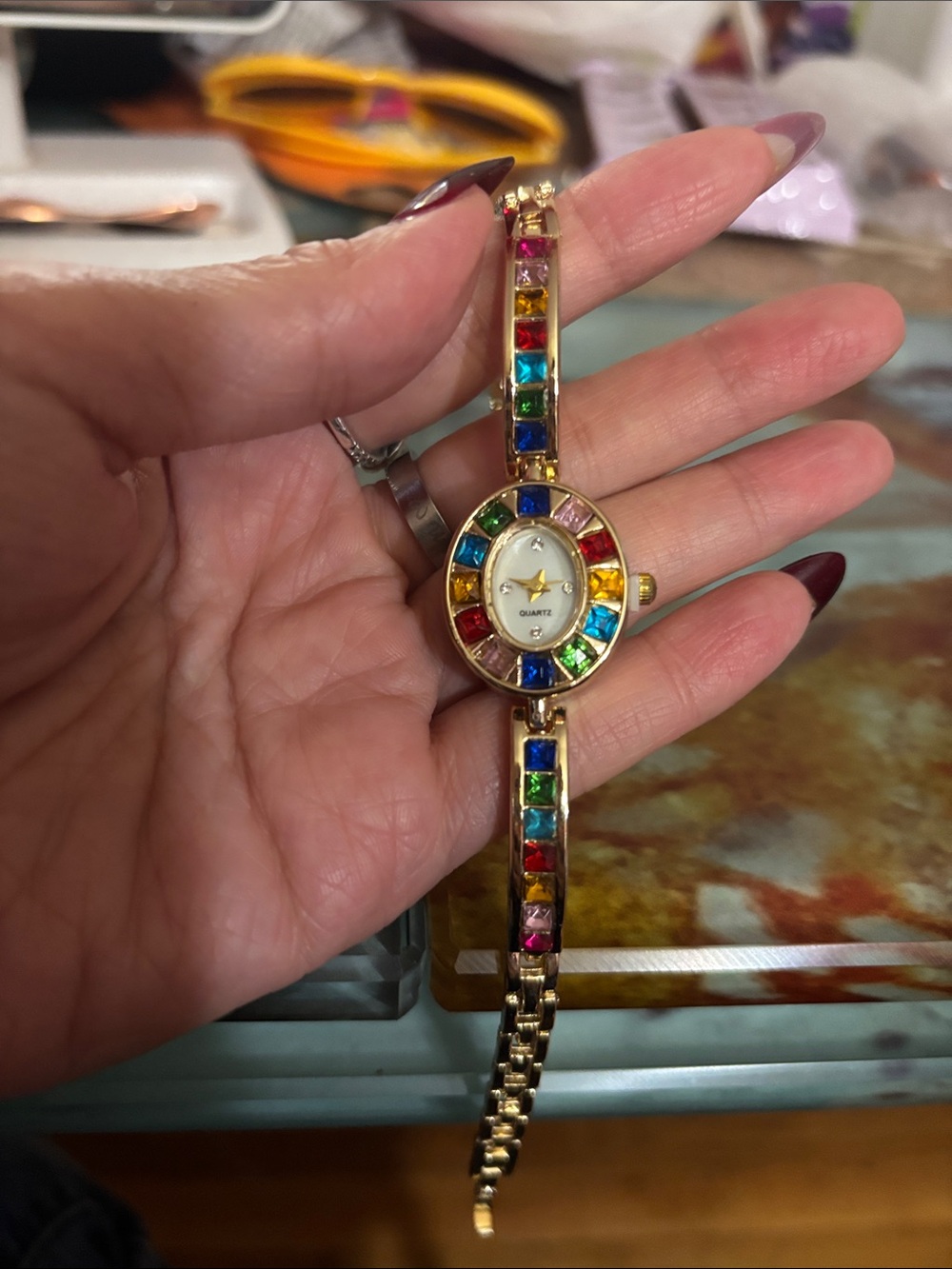 Gold-Tone Multicolor Crystal Bracelet Watch - Women Accessories